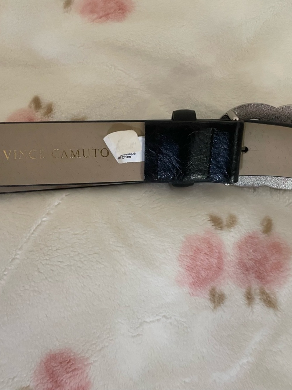 Vince Camuto Black Leather Belt with Double Circle Silver Buckle - Picture 4 of 6